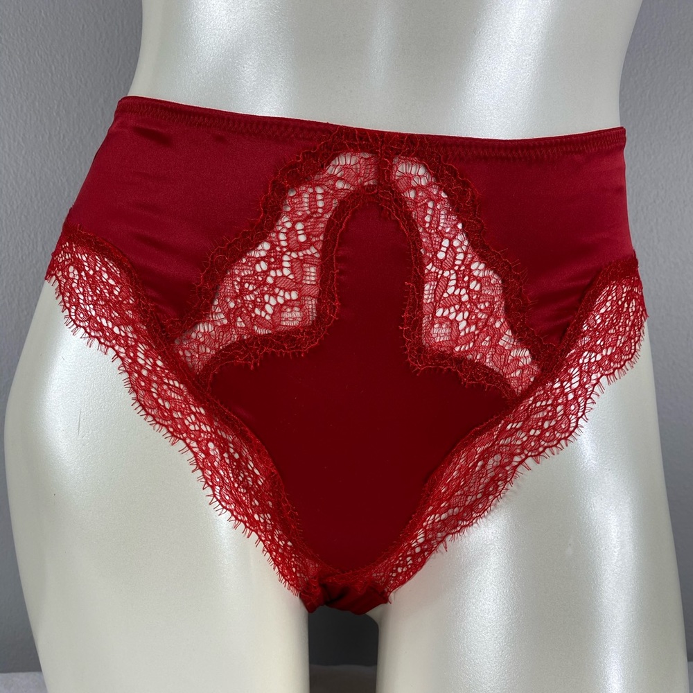 3/$36 VS Red Satin and Lace High Waist Panty